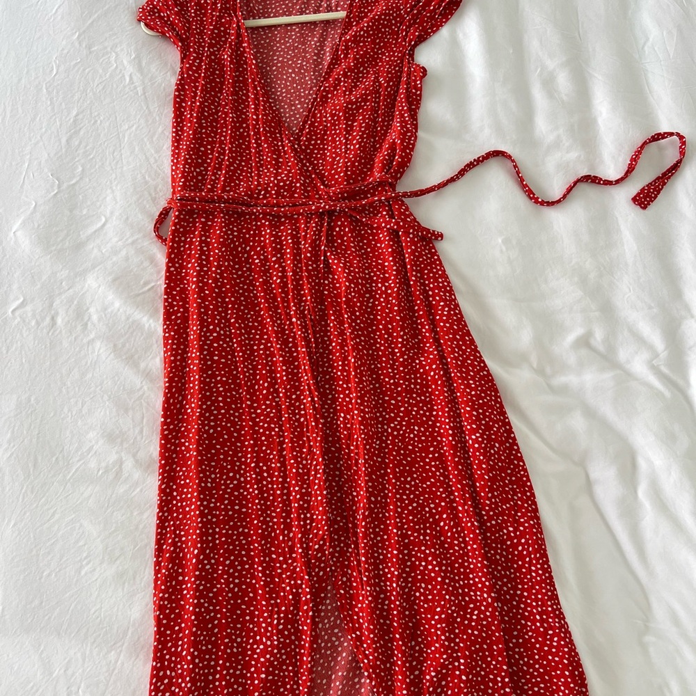 & Other Stories midi wrap dress red with white polka dots